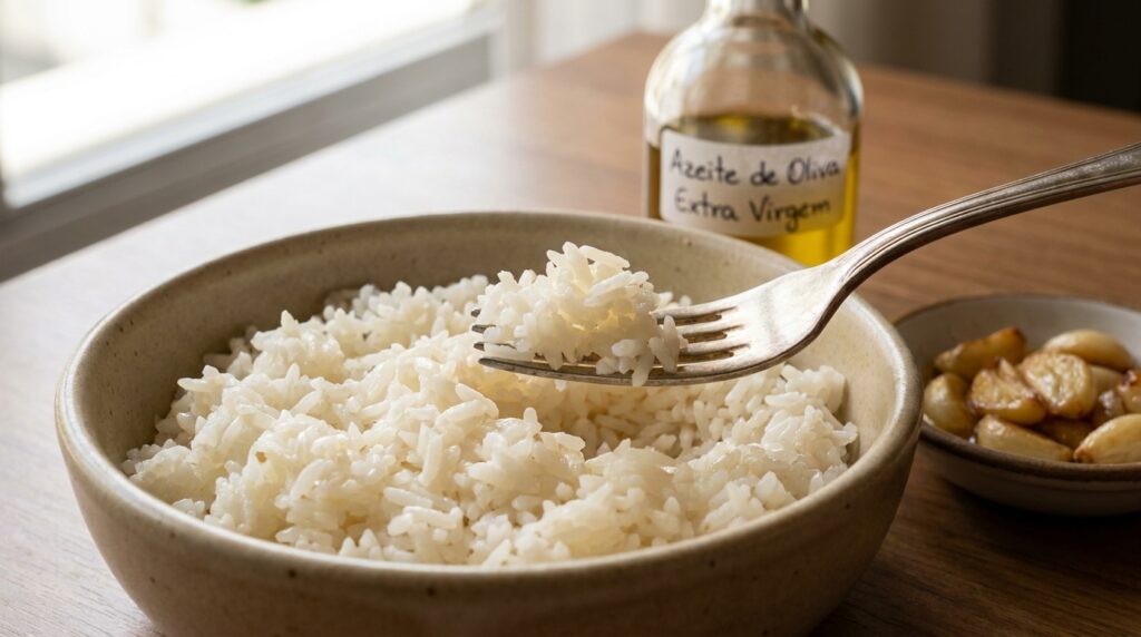 Adicionar uma colher de azeite no cozimento do arroz: para que serve e quando fazer