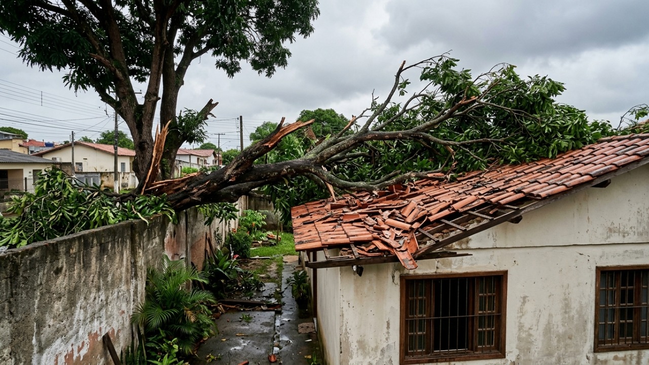 Árvore plantada há 20 anos cresce sobre o terreno do vizinho, galho cai sobre o telhado durante temporal e começa a discussão sobre quem deve pagar o prejuízo