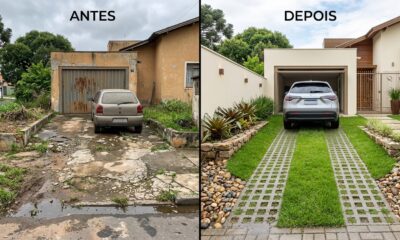 Adeus à garagem totalmente pavimentada: tendência dos anos 50 volta com força e recupera faixas de jardim para facilitar a absorção da chuva