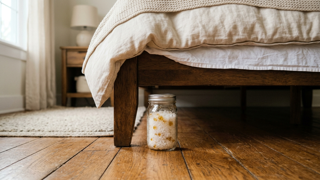 Colocar pote com sal grosso e óleos essenciais debaixo da cama: o truque simples que puxa a umidade do piso e deixa o quarto perfumado por semanas