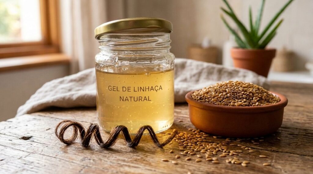 Misture 1 colher de linhaça em 1 copo de água para fazer um gel caseiro que pode ajudar a definir, hidratar e reduzir o frizz dos cabelos