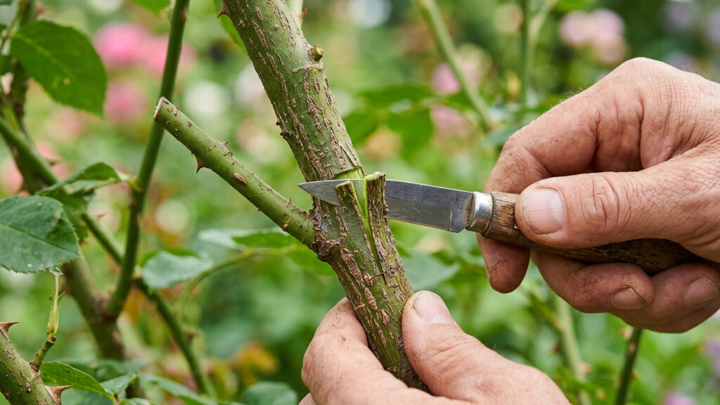 Como fazer enxertia de borbulha em roseiras: o passo a passo da técnica de escudo para combinar flores de duas cores diferentes no mesmo pé