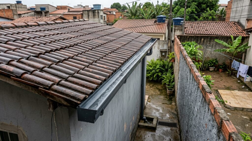 Morador reforma o telhado inclinando o beiral para o lado do vizinho, acredita que água de chuva não é problema de ninguém, e é obrigado a refazer a obra quando a regra sobre despejo de água na divisa é explicada