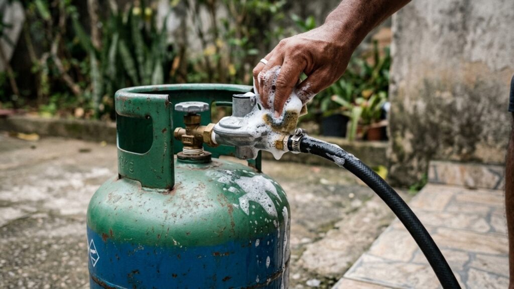 Morador troca a mangueira do botijão para afastar o fogão da parede e descobre que ela deve ter entre 80 cm e 1,25 metro para atender à regra de segurança