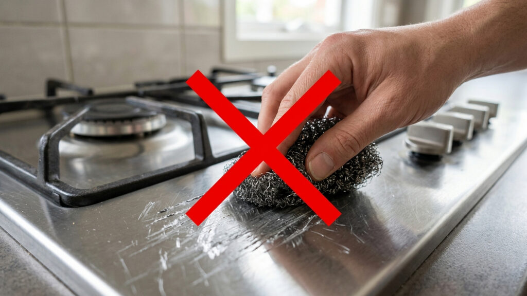 Sem arranhar o inox do fogão: a melhor forma de limpar queimadores engordurados esfregando com saponáceo cremoso e esponja macia