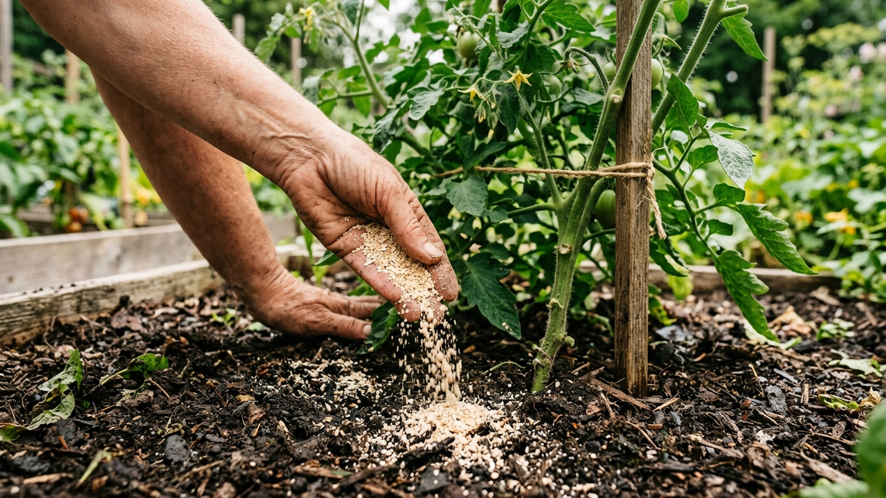O truque caseiro simples com pó de cascas de ovos assadas no forno para enriquecer a terra com cálcio e evitar a podridão preta dos tomates