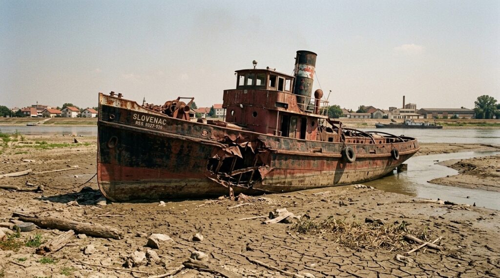 Seca faz ressurgir o “Titanic do Sava”, rebocador afundado por uma mina alemã em 1945