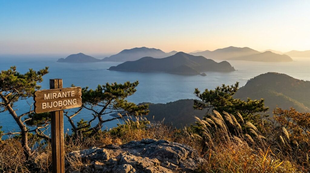 Com apenas 292 metros de altitude, esse morro tem um mirante de onde se avistam quatro ilhas ao mesmo tempo, e no outono a encosta fica coberta por um capinzal dourado