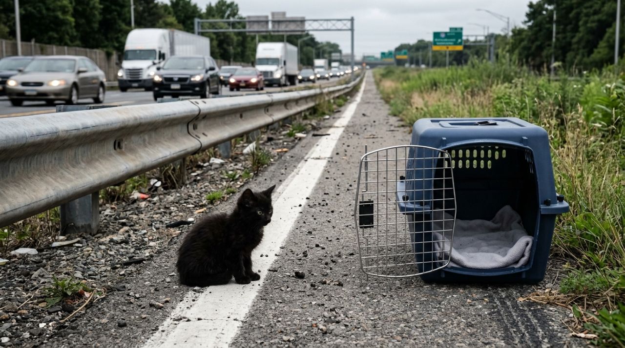 Gatinho minúsculo acaba perdido no meio de uma rodovia movimentada e resgate impressionante muda completamente o destino do filhote