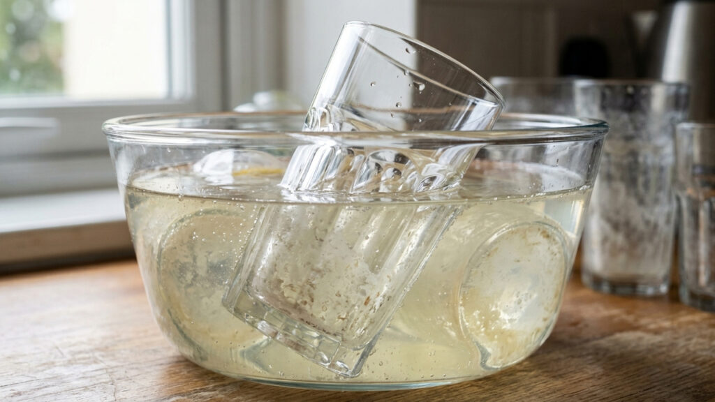 Misturar vinagre quente com suco de limão: o banho ácido natural que dissolve manchas de calcário e devolve a transparência a copos de vidro