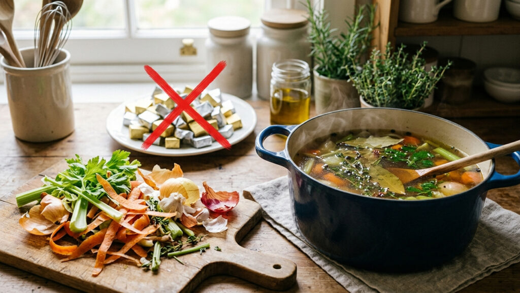 Sem desperdício, nem caldos ultraprocessados: a melhor forma de reaproveitar talos e cascas de legumes para fazer caldos caseiros nutritivos