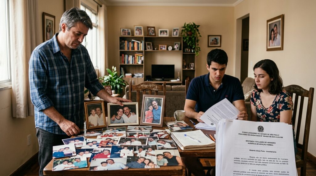 Enteado foi criado como filho por 30 anos, chamava o padrasto de pai, e agora exige parte da herança, já que nunca foi formalmente adotado e os filhos biológicos querem excluí-lo da partilha