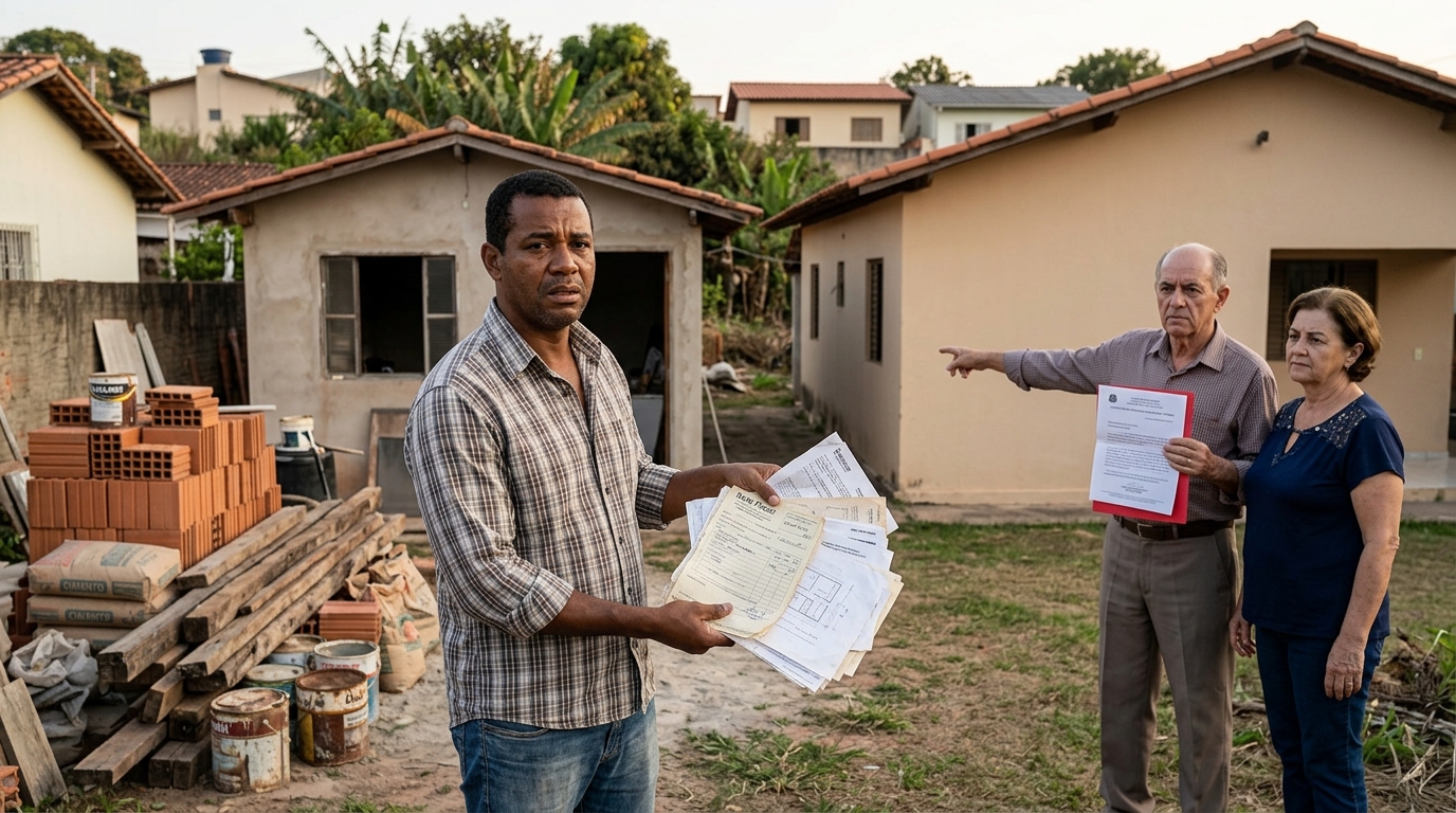 Genro construiu uma casa no fundo do terreno dos sogros e morou lá por 14 anos, e agora, após o divórcio, alega ter direito sobre a construção, já que gastou o próprio dinheiro na obra com autorização verbal