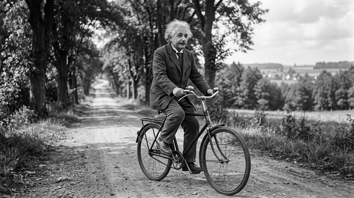 Albert Einstein e sua reflexão sobre a vida: "É como uma bicicleta: se você quiser manter o equilíbrio, pedale para frente."