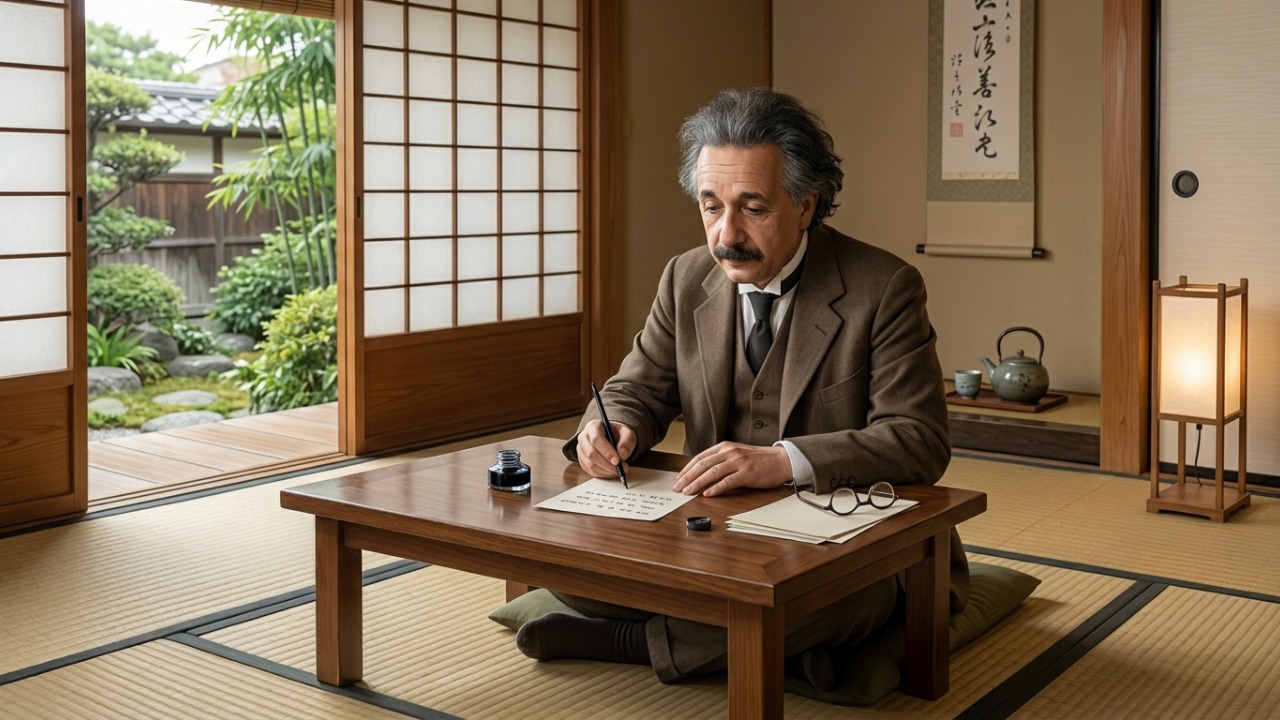Frase de Albert Einstein: “Uma vida humilde e tranquila traz mais felicidade do que a busca pelo sucesso.” Uma reflexão sobre por que viver bem pode valer mais do que acumular conquistas
