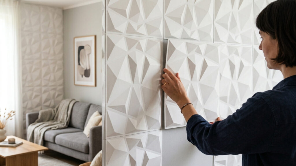 Adeus reboco com imperfeições na sala: a nova técnica com placas de gesso 3D autocolantes que transforma a parede em uma tarde e sem cimento