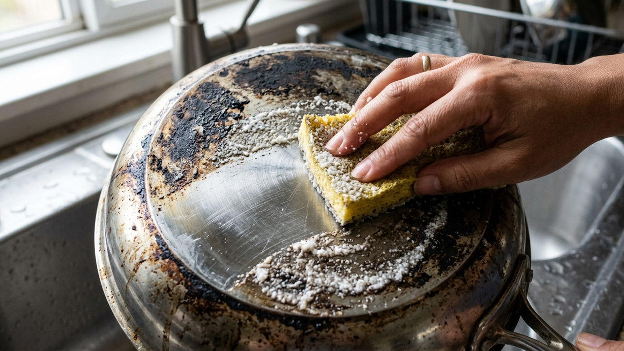 Misturar detergente de coco com sal fino: para que serve a pasta abrasiva leve que desencarde pias de inox e panelas sem riscar o acabamento