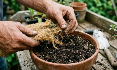 Misturar bucha vegetal velha e desfiada na terra: o truque caseiro simples para deixar o substrato de vasos incrivelmente aerado e drenado