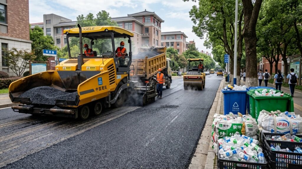 Em 2021, a China construiu sua primeira estrada de plástico usando mais de 6 mil garrafas de leite e transformou resíduos difíceis de reciclar em material para pavimentação