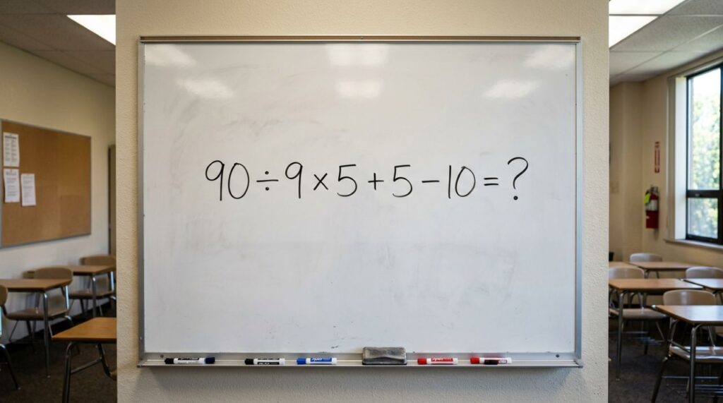 90% erram o resultado de 90 ÷9 × 5 + 5 – 10 quando fazem a conta com pressa