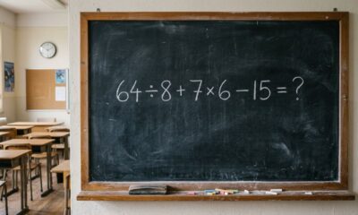 Quem lembra da matemática da escola resolve em segundos: 64 ÷ 8 + 7 × 6 − 15