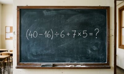 Sem calculadora, prove que ainda lembra da matemática básica: (40 – 16) ÷ 6 + 7 × 5