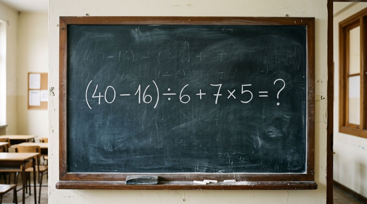 Sem calculadora, prove que ainda lembra da matemática básica: (40 – 16) ÷ 6 + 7 × 5