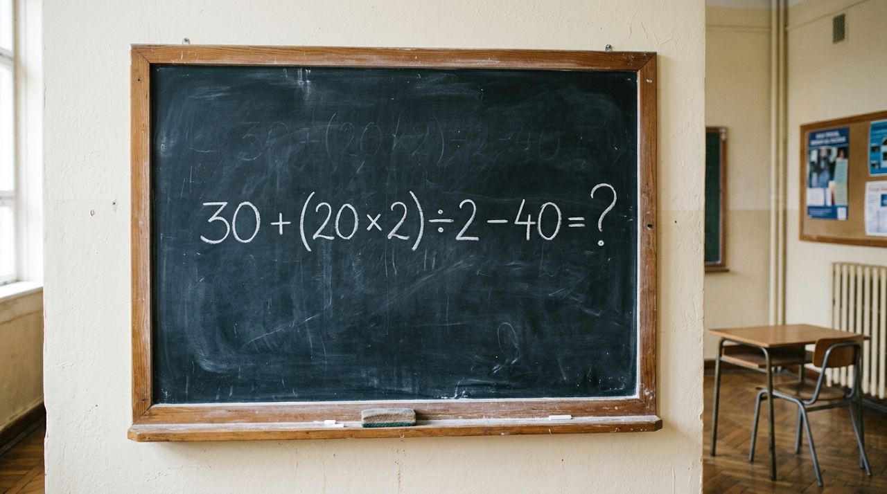 Você consegue resolver 30 + (20 × 2) ÷ 2 − 40 em apenas 9 segundos sem cair na armadilha da conta?