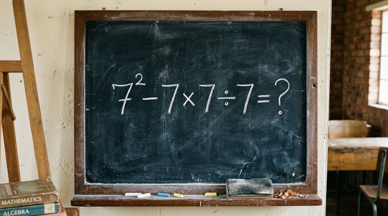 Quatro números pequenos formam um desafio matemático que parece óbvio, mas exige atenção antes de responder : 7² − 7 × 7 ÷ 7