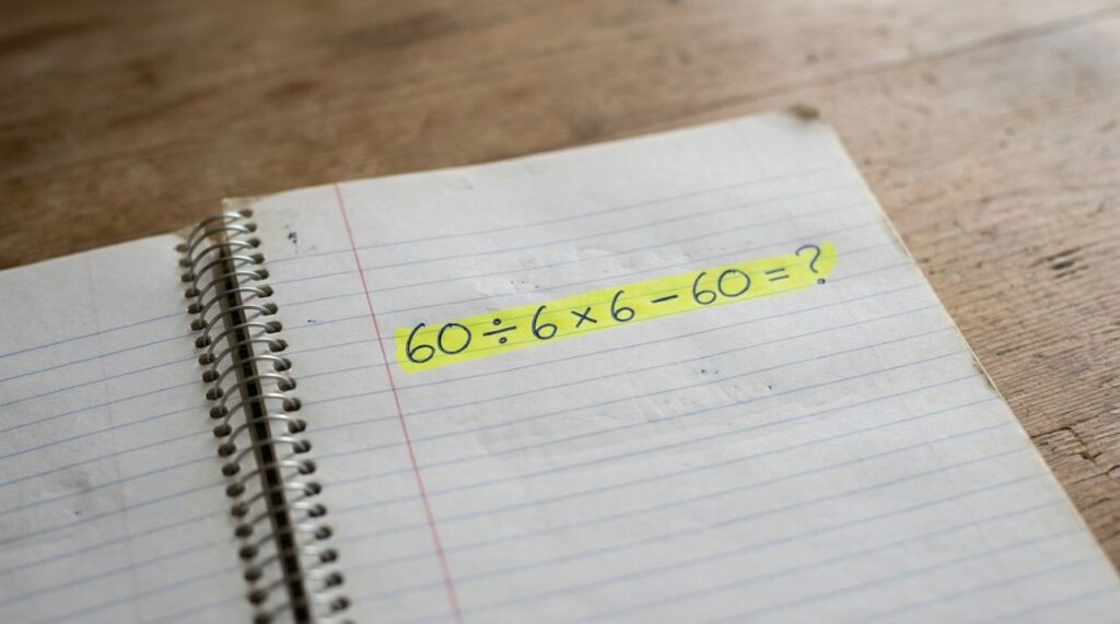 Sem calculadora: você consegue resolver 60 ÷ 6 × 6 − 60 em 30 segundos?