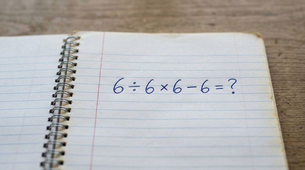 Não vale usar calculadora: qual é a resposta correta para 6 ÷ 6 × 6 − 6?