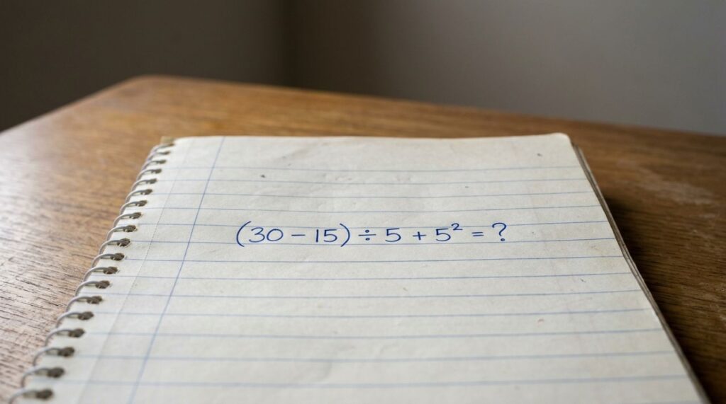 Desafio de matemática para testar sua atenção: (30 − 15) ÷ 5 + 5²