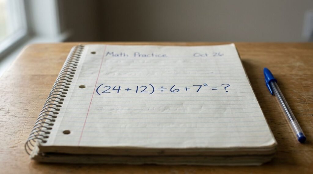 Esta conta parece de escola, mas exige atenção: (24 + 12) ÷ 6 + 7²