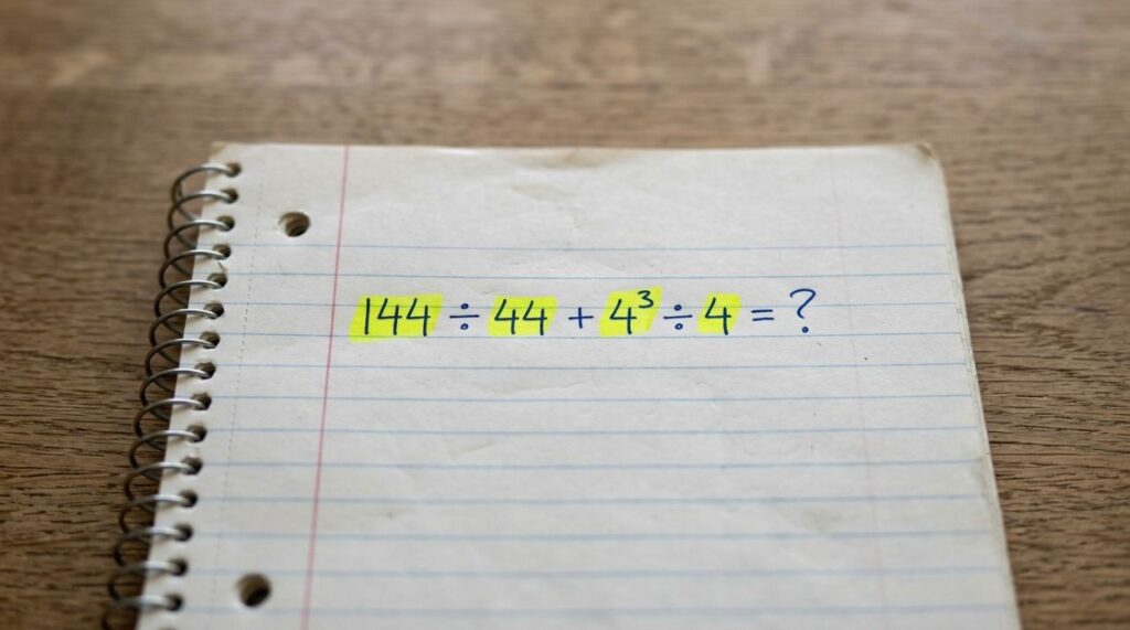 Desafio escolar para adultos: resolva 144 ÷ 44 + 4³ ÷ 4 sem calculadora
