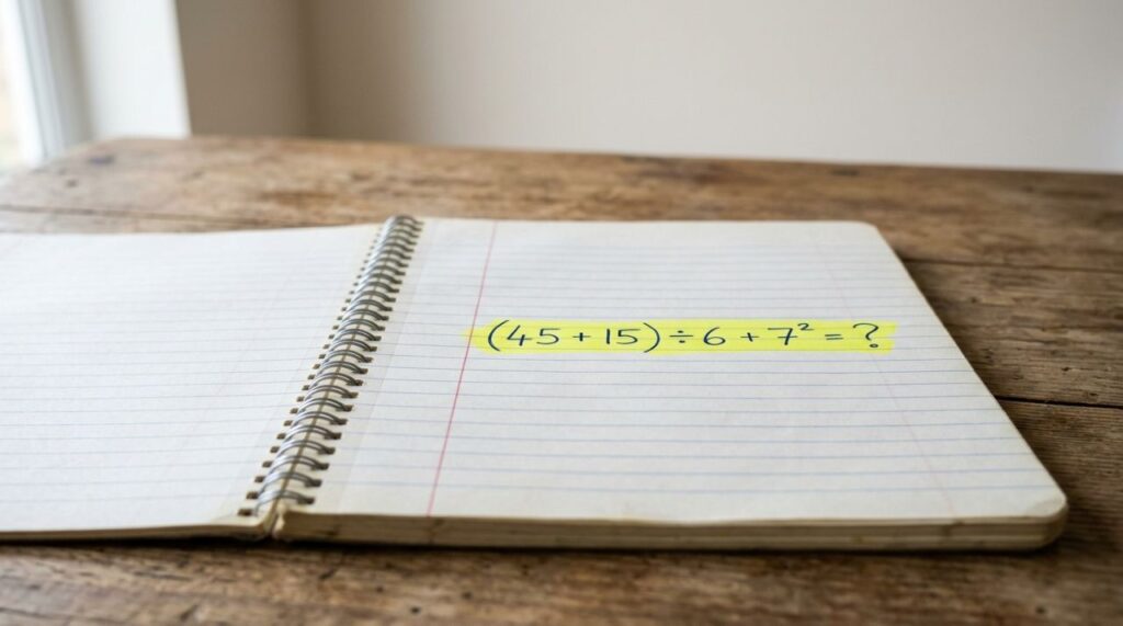 Nem todo adulto lembra como resolver esta conta: (45 + 15) ÷ 6 + 7²