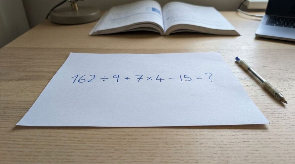 Desafio para quem não esqueceu a matemática básica: 162 ÷ 9 + 7 × 4 − 15