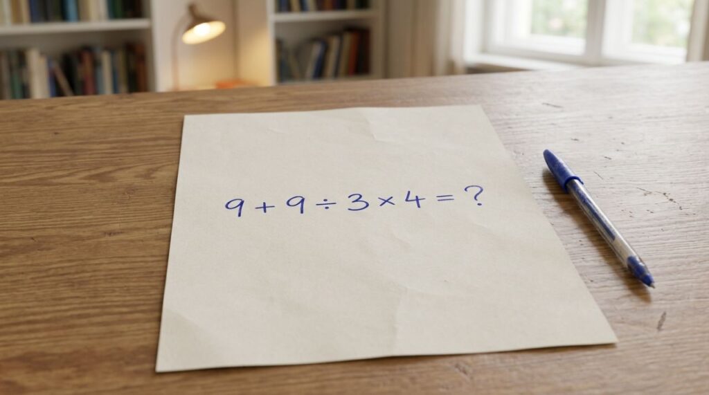 Parece uma conta básica, mas muita gente esquece uma regra: 9 + 9 ÷ 3 × 4