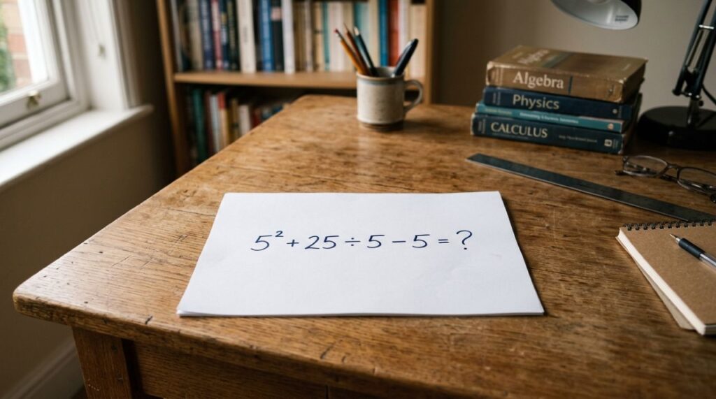 Quem estudou nos anos 80 e 90 consegue resolver esta sem calculadora: 5² + 25 ÷5 – 5