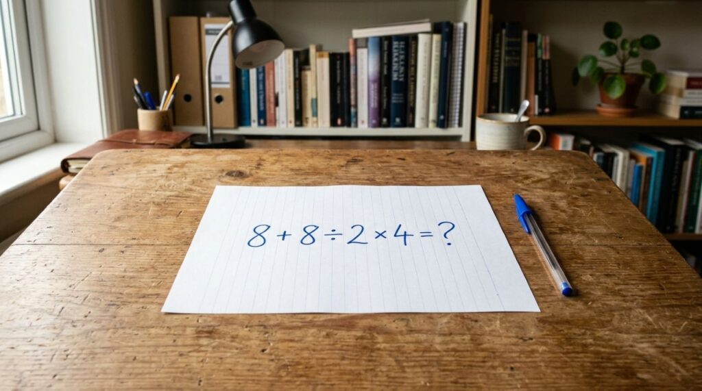 Parece uma conta básica, mas muita gente esquece uma regra: 8 + 8 ÷ 2 × 4