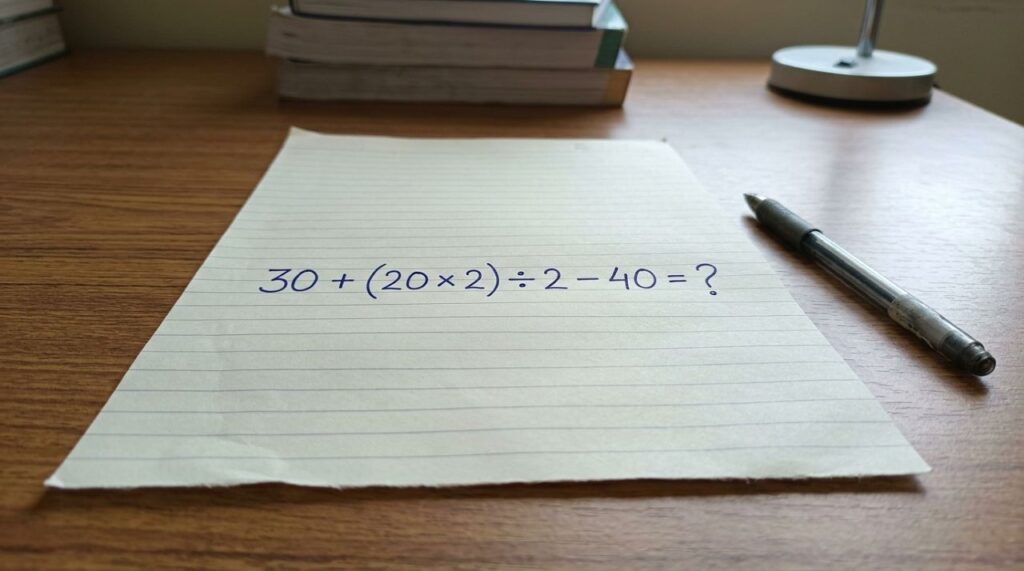 Você consegue resolver 30 + (20 × 2) ÷ 2 − 40 em apenas 9 segundos sem cair na armadilha da conta?