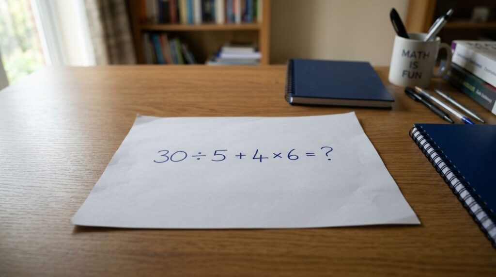 Só quem domina matemática básica resolve 30 ÷ 5 + 4 × 6 na primeira tentativa