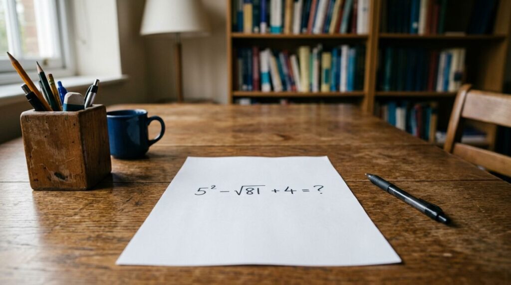 Uma conta curta que engana muita gente: tente resolver 5² − √81 + 4 de cabeça antes de conferir a resposta