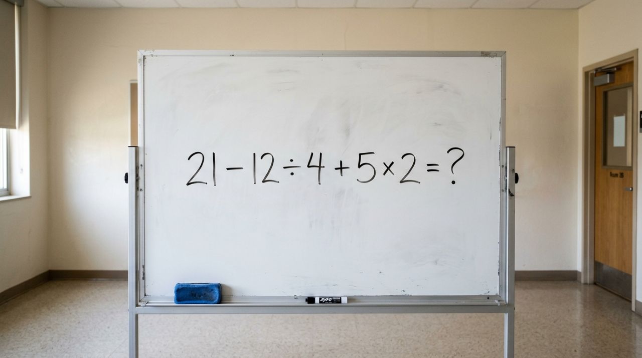 Sem papel e sem calculadora: resolva 21 – 12 ÷ 4 + 5 × 2