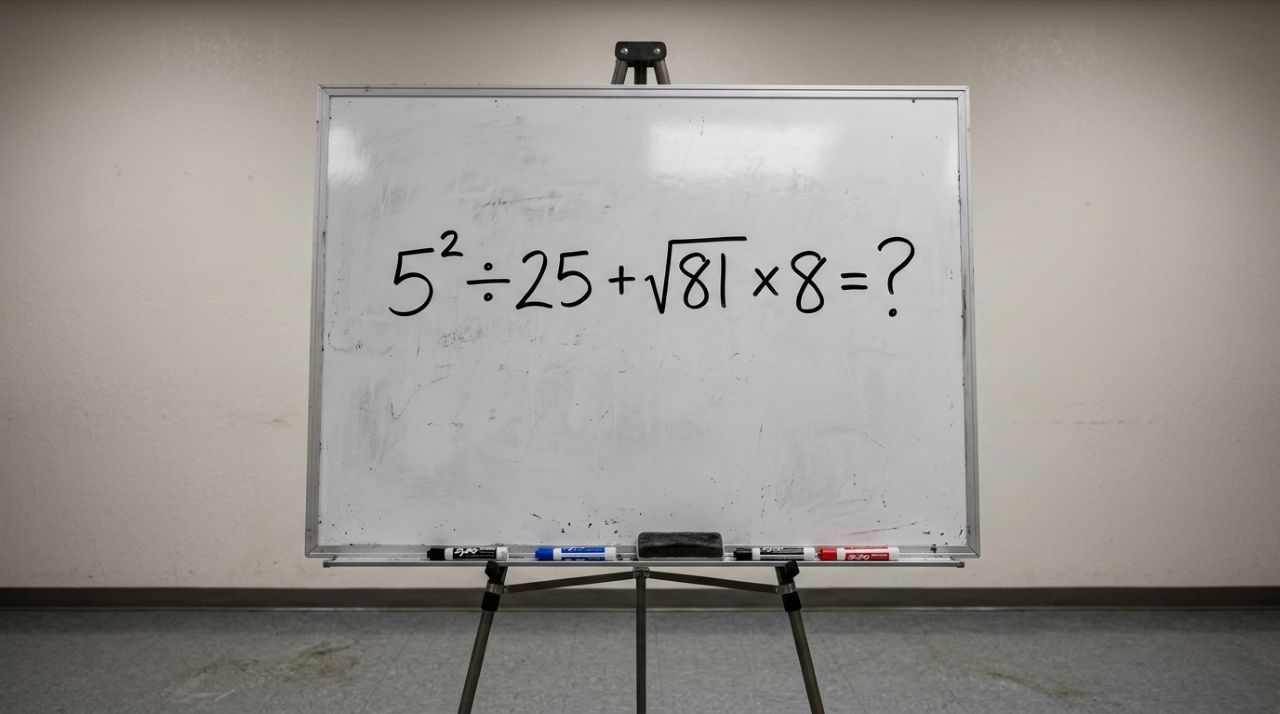 Teste sua memória escolar com esta expressão: 5² ÷ 25 + √81× 8