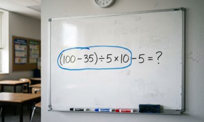 Sem calculadora, prove que ainda lembra da matemática básica: (100 – 35) ÷ 5 × 10 – 5