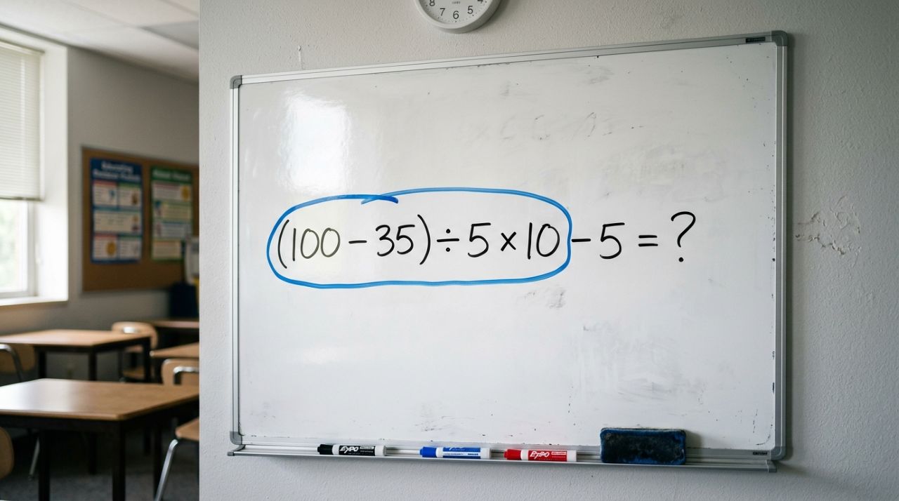 Sem calculadora, prove que ainda lembra da matemática básica: (100 – 35) ÷ 5 × 10 – 5