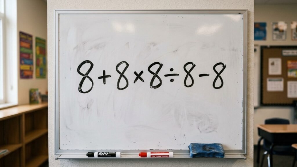 Parece que repetir o número facilita a conta, mas 8 + 8 × 8 ÷ 8 - 8 exige atenção a um detalhe que muda completamente a resposta