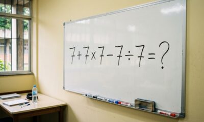 O número 7 aparece 5 vezes nesta conta: você consegue resolver 7 + 7 × 7 - 7 ÷ 7 sem calculadora?