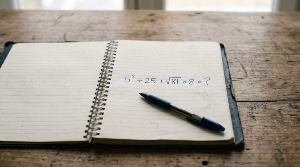 Teste sua memória escolar com esta expressão: 5² ÷ 25 + √81× 8