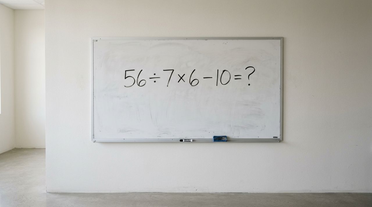 Quem terminou a escola nos anos 80 deveria lembrar desta regra: quanto é 56 ÷ 7 × 6 − 10?